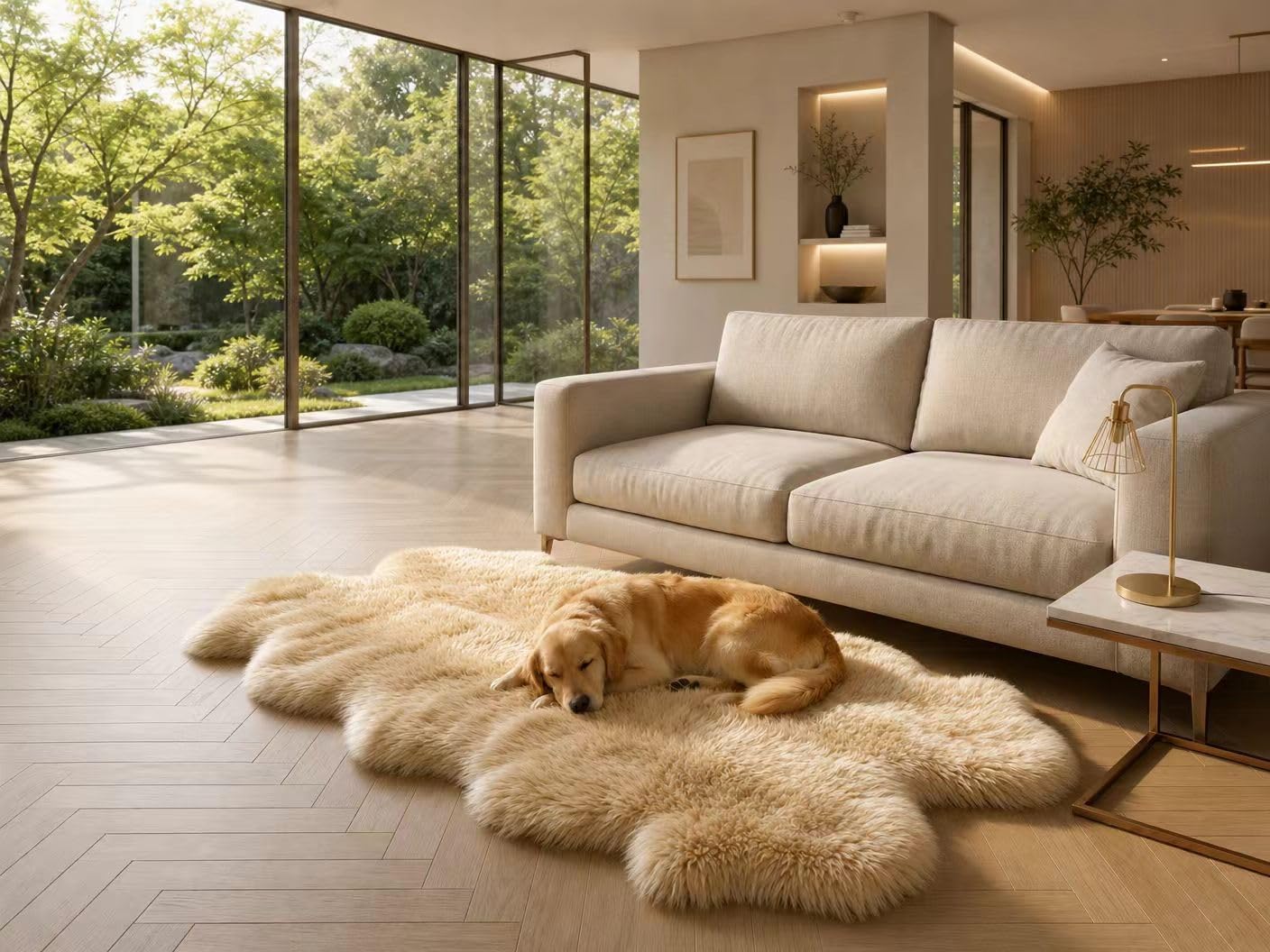 Sheepskin Rug, Fluffy Shaggy Area Rug, Super Soft 48‘’ x 72‘’ Sheepskin Hair Rug, Plush Rug, Decorative Rugs for Bedroom, Children's Room, Living Room (Khaki Camel, 48‘’×72”)